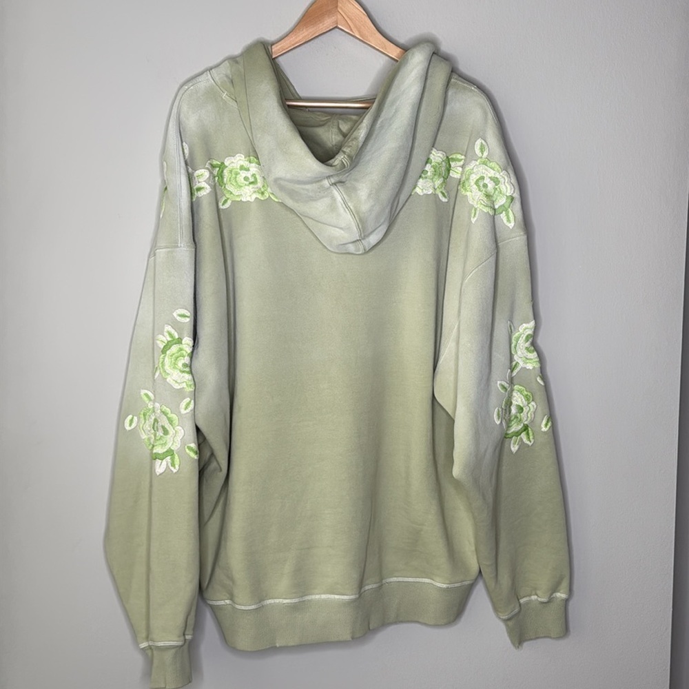 Free People We The Free Ombre Embroidered Oversized Hoodie in Green SIze Large - Picture 6 of 10